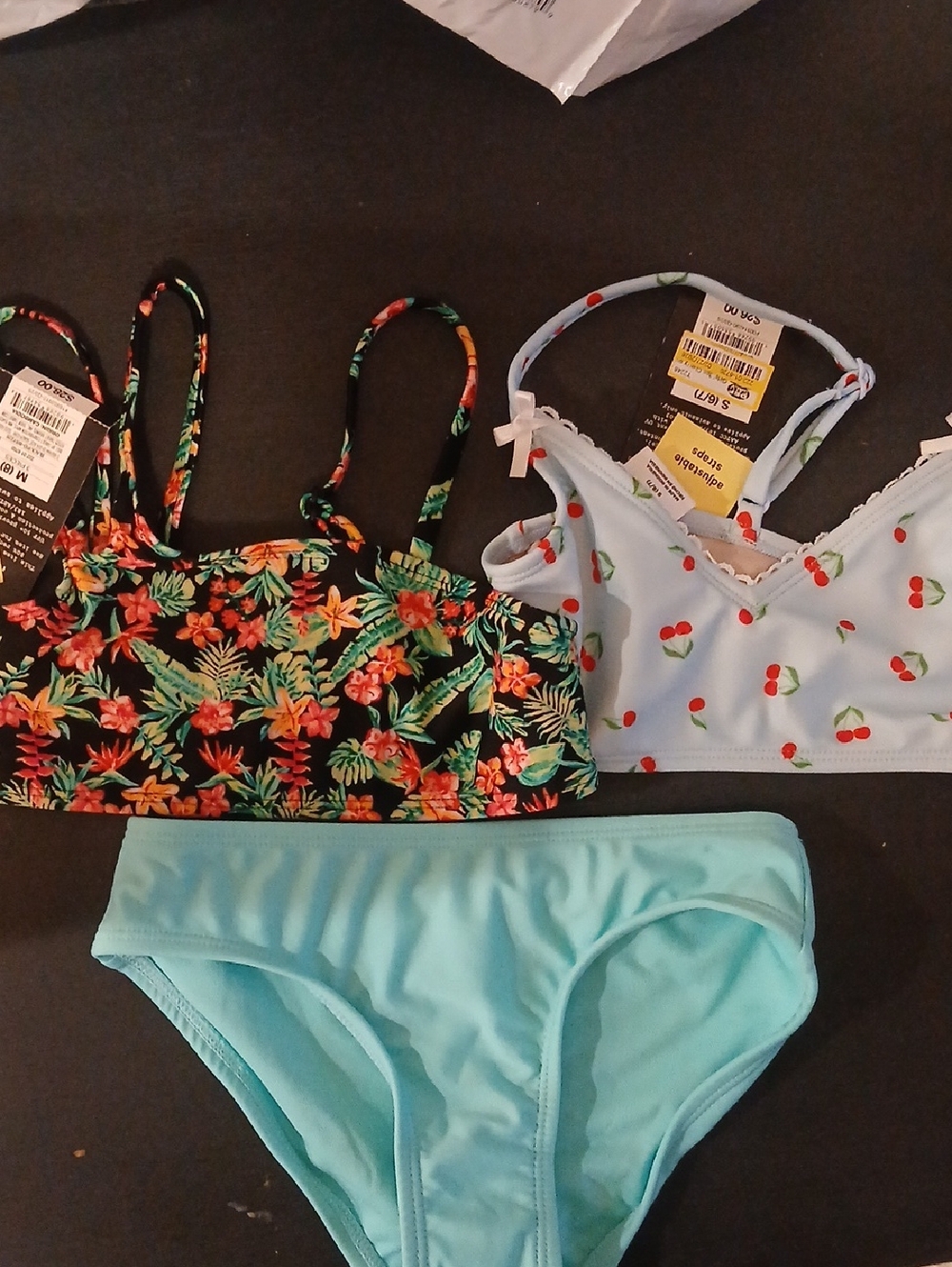 Target Kids 2-Piece Floral & Cherry Bikini Set - Black, Light Blue, Aqua